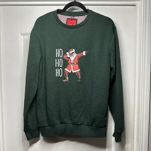 Denim & Flower Festive Green Sweatshirt Dancing Santa Ho Ho Ho Size L